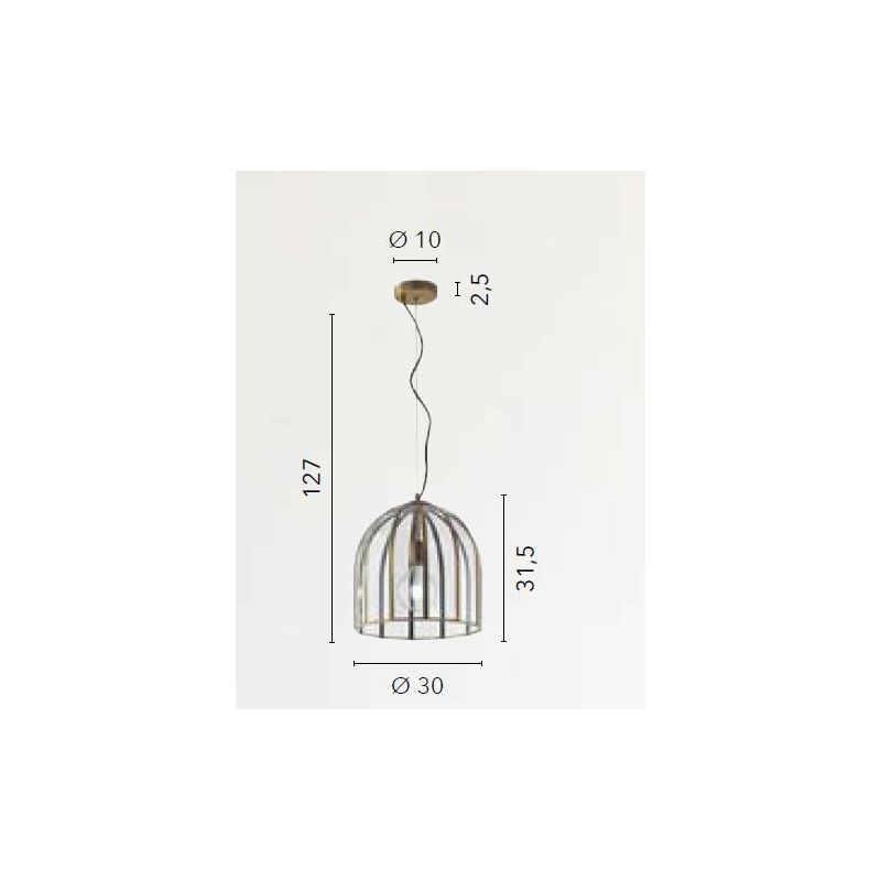 SOSPENSIONE VINTAGE A CAMPANA IN VETRO TRASPARENTE E METALLO OTTONE LAMPADINA ATTACCO E27