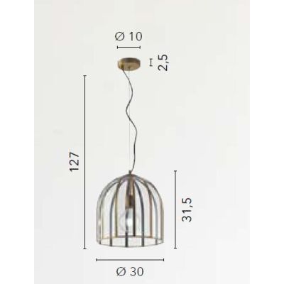 SOSPENSIONE VINTAGE A CAMPANA IN VETRO TRASPARENTE E METALLO OTTONE LAMPADINA ATTACCO E27