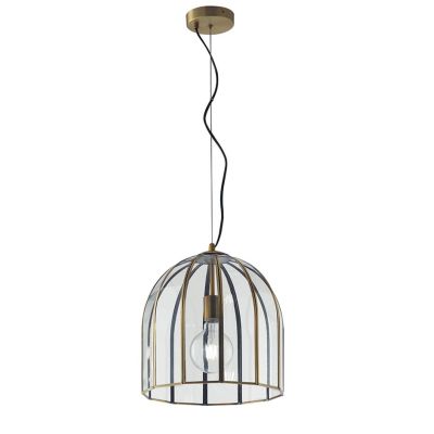 SOSPENSIONE VINTAGE A CAMPANA IN VETRO TRASPARENTE E METALLO OTTONE LAMPADINA ATTACCO E27