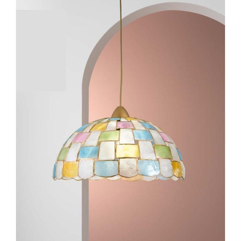 SOSPENSIONE STILE TIFFANY IN MADREPERLA MULTICOLOR D40 CM LAMPADINA ATTACCO E27