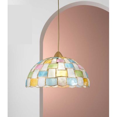 SOSPENSIONE STILE TIFFANY IN MADREPERLA MULTICOLOR D40 CM LAMPADINA ATTACCO E27