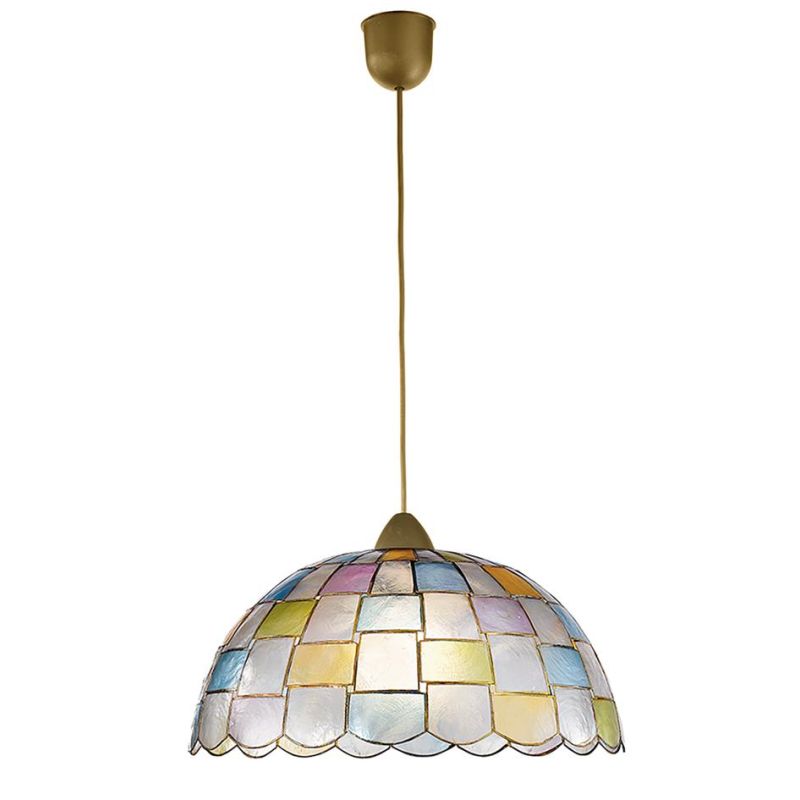 SOSPENSIONE STILE TIFFANY IN MADREPERLA MULTICOLOR D40 CM LAMPADINA ATTACCO E27