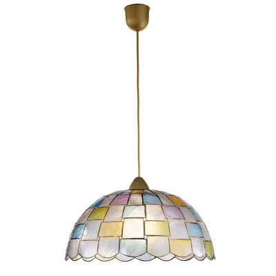 SOSPENSIONE STILE TIFFANY IN MADREPERLA MULTICOLOR D40 CM LAMPADINA ATTACCO E27