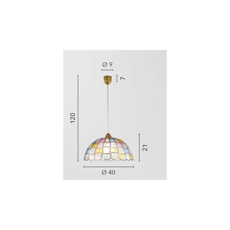 SOSPENSIONE STILE TIFFANY IN MADREPERLA MULTICOLOR D40 CM LAMPADINA ATTACCO E27
