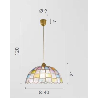 SOSPENSIONE STILE TIFFANY IN MADREPERLA MULTICOLOR D40 CM LAMPADINA ATTACCO E27