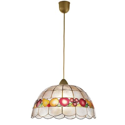 SOSPENSIONE STILE TIFFANY IN MADREPERLA DECORO FRUTTA D40 CM LAMPADINA ATTACCO E27