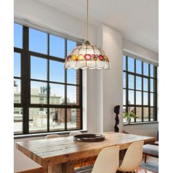 SOSPENSIONE STILE TIFFANY IN MADREPERLA DECORO FRUTTA D40 CM LAMPADINA ATTACCO E27 2