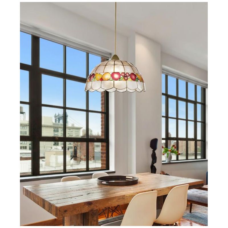 SOSPENSIONE STILE TIFFANY IN MADREPERLA DECORO FRUTTA D40 CM LAMPADINA ATTACCO E27