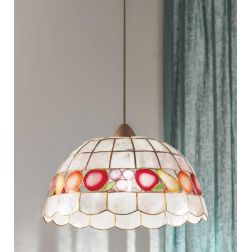 SOSPENSIONE STILE TIFFANY IN MADREPERLA DECORO FRUTTA D40 CM LAMPADINA ATTACCO E27