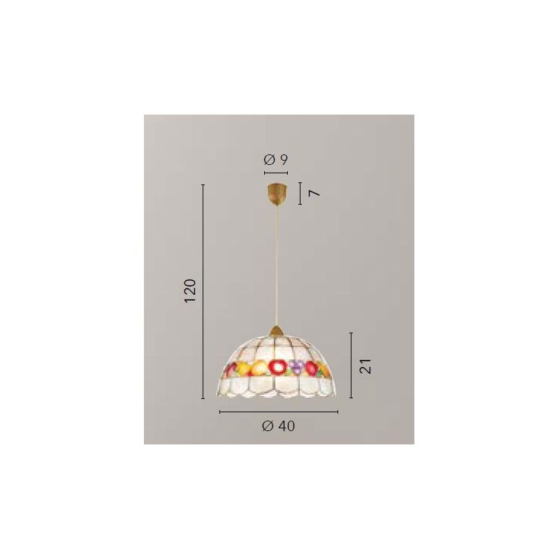 SOSPENSIONE STILE TIFFANY IN MADREPERLA DECORO FRUTTA D40 CM LAMPADINA ATTACCO E27