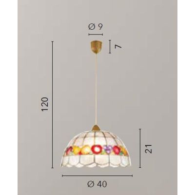 SOSPENSIONE STILE TIFFANY IN MADREPERLA DECORO FRUTTA D40 CM LAMPADINA ATTACCO E27