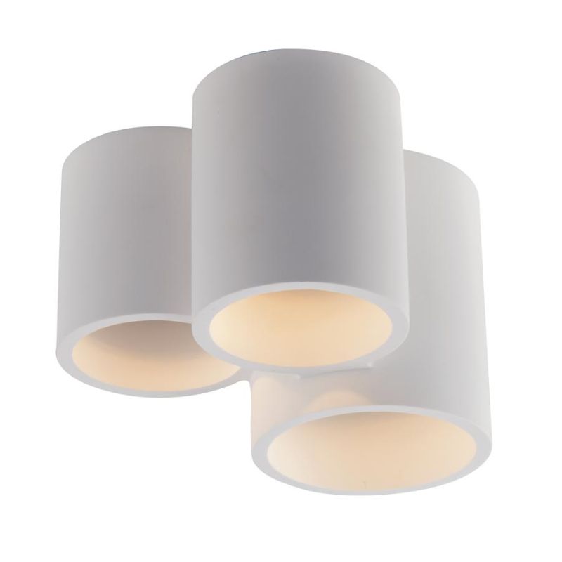 BANJIE PLAFONIERA 3 LUCI CILINDRICA IN GESSO BIANCO VERNICIABILE MODERNA LAMPADINE 3XGU10