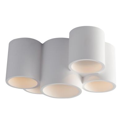 BANJIE PLAFONIERA 5 LUCI CILINDRICA IN GESSO BIANCO VERNICIABILE MODERNA LAMPADINE 5XGU10