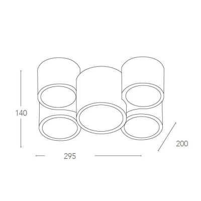 BANJIE PLAFONIERA 5 LUCI CILINDRICA IN GESSO BIANCO VERNICIABILE MODERNA LAMPADINE 5XGU10