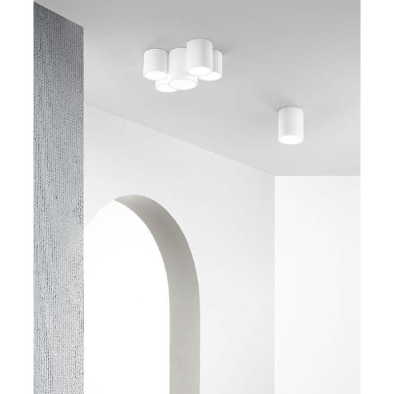 BANJIE PLAFONIERA 5 LUCI CILINDRICA IN GESSO BIANCO VERNICIABILE MODERNA LAMPADINE 5XGU10