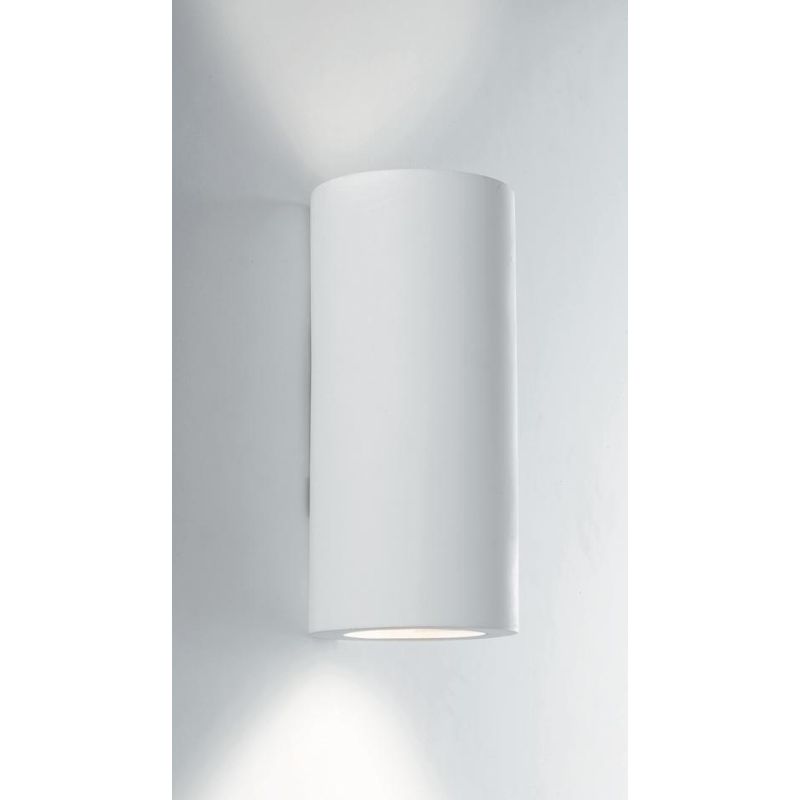 BANJIE APPLIQUE CILINDRICA H16 CM IN GESSO BIANCO VERNICIABILE LUCE SOPRA SOTTO LAMPADINE 2XGU10