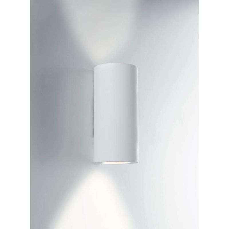 BANJIE APPLIQUE CILINDRICA H16 CM IN GESSO BIANCO VERNICIABILE LUCE SOPRA SOTTO LAMPADINE 2XGU10