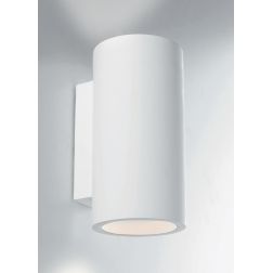 BANJIE APPLIQUE CILINDRICA H24 CM IN GESSO BIANCO VERNICIABILE LUCE SOPRA SOTTO LAMPADINE 2XGU10