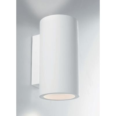 BANJIE APPLIQUE CILINDRICA H24 CM IN GESSO BIANCO VERNICIABILE LUCE SOPRA SOTTO LAMPADINE 2XGU10
