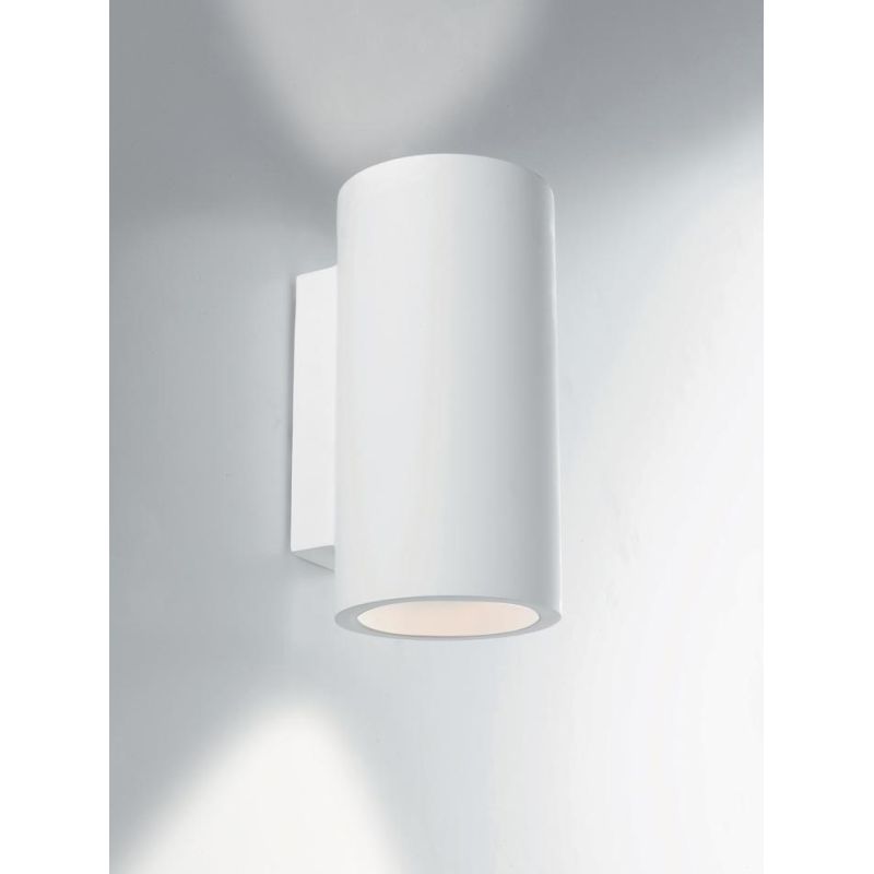 BANJIE APPLIQUE CILINDRICA H24 CM IN GESSO BIANCO VERNICIABILE LUCE SOPRA SOTTO LAMPADINE 2XGU10