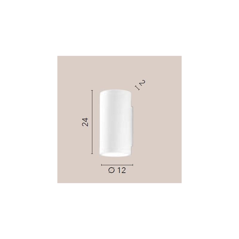 BANJIE APPLIQUE CILINDRICA H24 CM IN GESSO BIANCO VERNICIABILE LUCE SOPRA SOTTO LAMPADINE 2XGU10