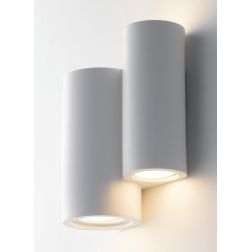 BANJIE APPLIQUE CILINDRICA DOPPIA IN GESSO BIANCO VERNICIABILE LUCE SOPRA SOTTO LAMPADINE 4XGU10