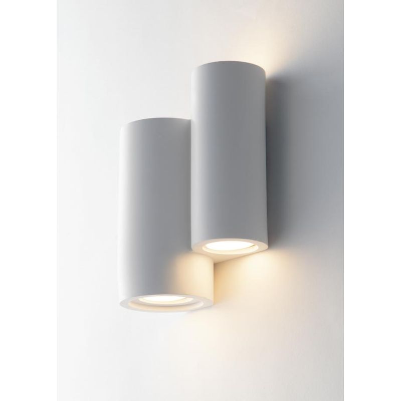 BANJIE APPLIQUE CILINDRICA DOPPIA IN GESSO BIANCO VERNICIABILE LUCE SOPRA SOTTO LAMPADINE 4XGU10
