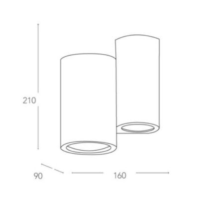 BANJIE APPLIQUE CILINDRICA DOPPIA IN GESSO BIANCO VERNICIABILE LUCE SOPRA SOTTO LAMPADINE 4XGU10