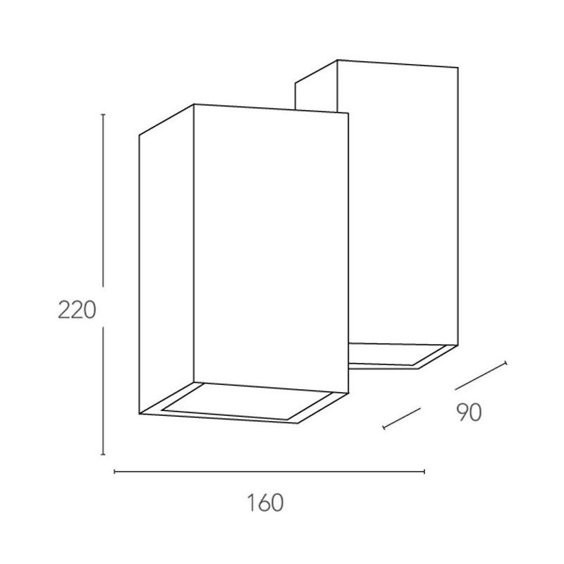 FOSTER APPLIQUE DOPPIA SQUADRATA IN GESSO BIANCO VERNICIABILE LUCE SOPRA SOTTO LAMPADINE 4XGU10