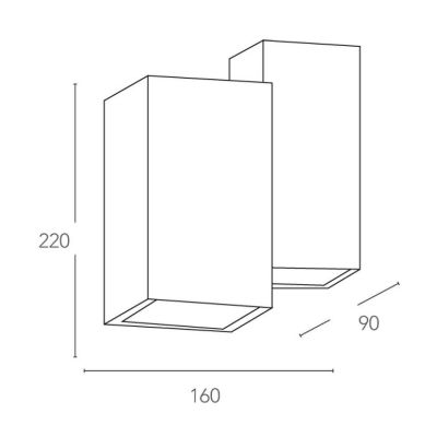 FOSTER APPLIQUE DOPPIA SQUADRATA IN GESSO BIANCO VERNICIABILE LUCE SOPRA SOTTO LAMPADINE 4XGU10