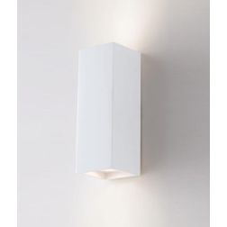 FOSTER APPLIQUE PARALLELEPIPEDO IN GESSO BIANCO VERNICIABILE LUCE SOPRA SOTTO LAMPADINE 2XGU10 2