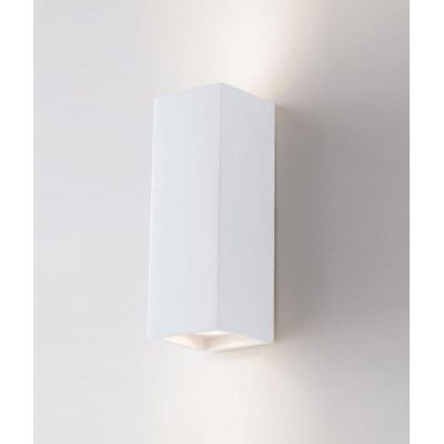 FOSTER APPLIQUE PARALLELEPIPEDO IN GESSO BIANCO VERNICIABILE LUCE SOPRA SOTTO LAMPADINE 2XGU10