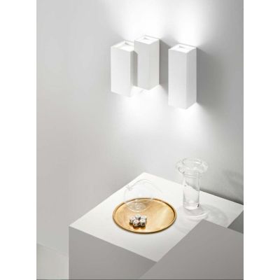 FOSTER APPLIQUE PARALLELEPIPEDO IN GESSO BIANCO VERNICIABILE LUCE SOPRA SOTTO LAMPADINE 2XGU10