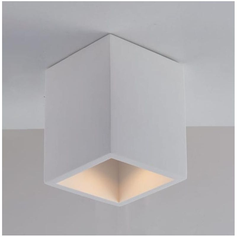 FOSTER PLAFONIERA A CUBO CM 11X11 IN GESSO BIANCO VERNICIABILE LAMPADINA 1XGU10