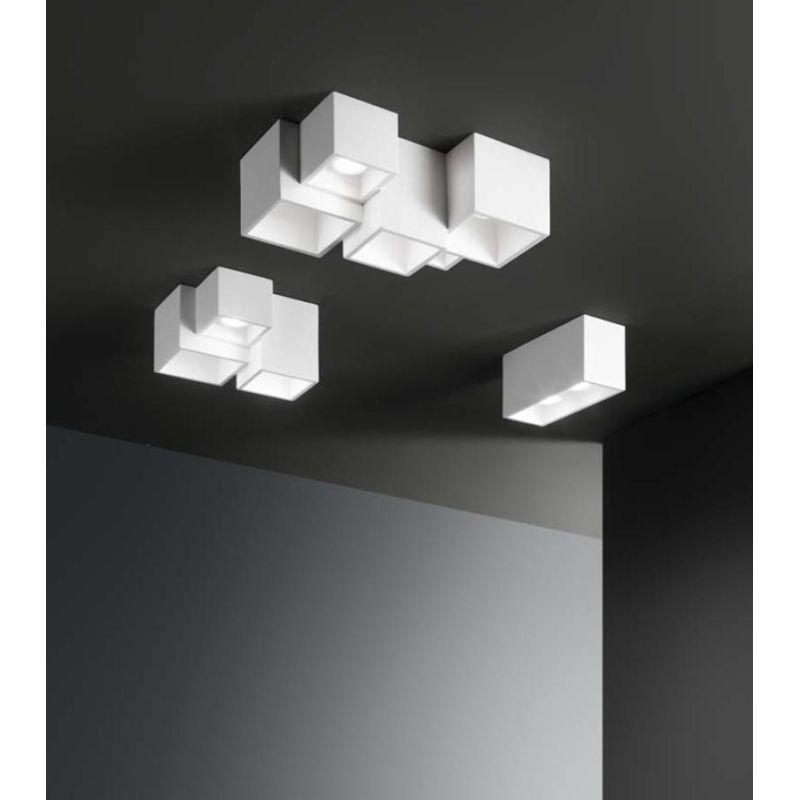 FOSTER PLAFONIERA RETTANGOLARE IN GESSO BIANCO VERNICIABILE LAMPADINE 2XGU10