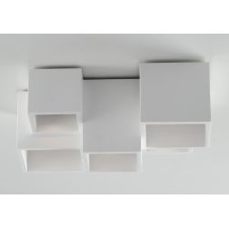 FOSTER PLAFONIERA 5 CUBI IN GESSO BIANCO VERNICIABILE CON LAMPADINE 5XGU10 MODERNO