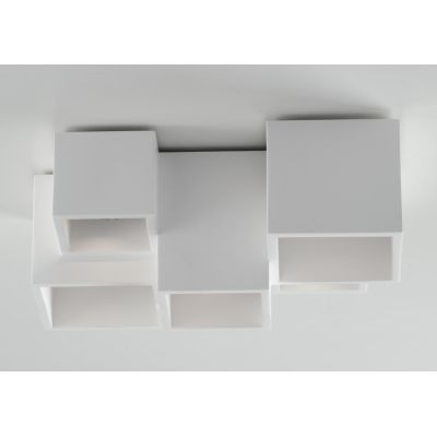 FOSTER PLAFONIERA 5 CUBI IN GESSO BIANCO VERNICIABILE CON LAMPADINE 5XGU10 MODERNO