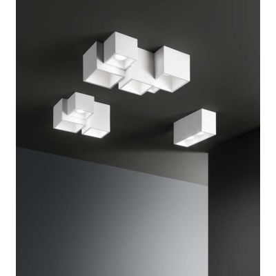 FOSTER PLAFONIERA 5 CUBI IN GESSO BIANCO VERNICIABILE CON LAMPADINE 5XGU10 MODERNO