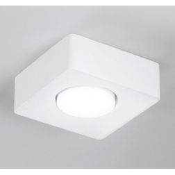 ATHEN PLAFONIERA PICCOLA QUADRATA IN GESSO BIANCO VERNICIABILE LAMPADINA ATTACCO GX53