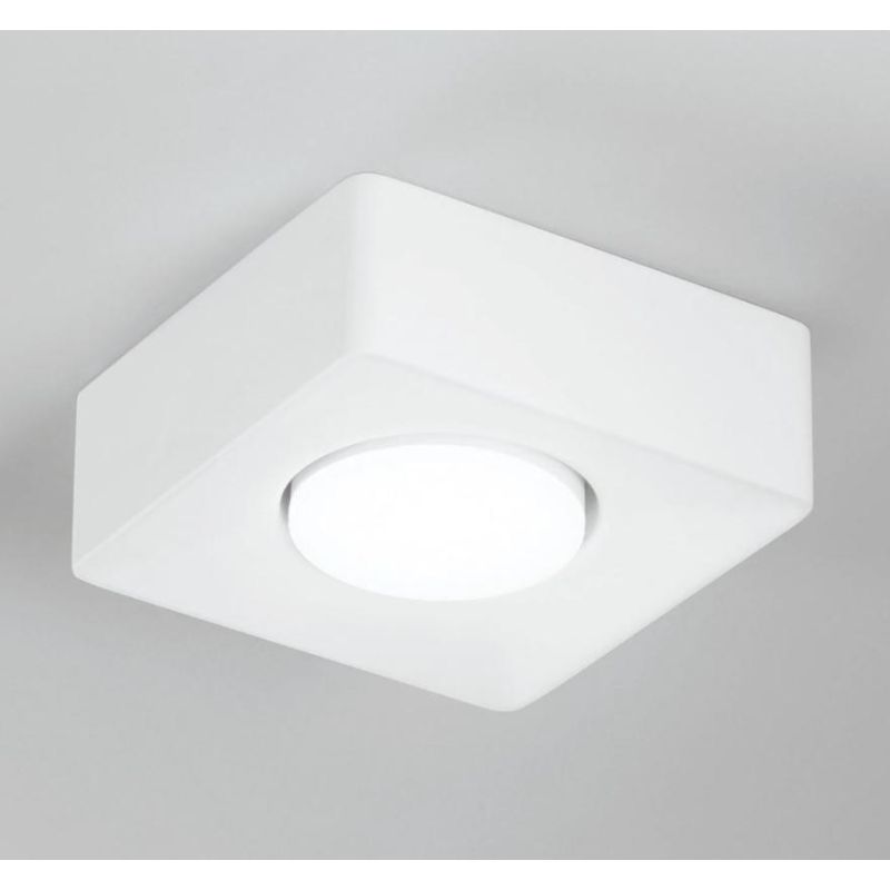 ATHEN PLAFONIERA PICCOLA QUADRATA IN GESSO BIANCO VERNICIABILE LAMPADINA ATTACCO GX53