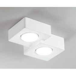 ATHEN PLAFONIERA 2 LUCI QUADRATA IN GESSO BIANCO VERNICIABILE LAMPADINE ATTACCO GX53