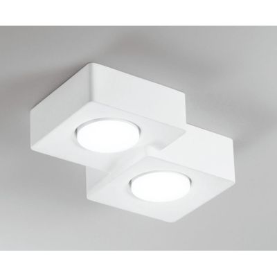 ATHEN PLAFONIERA 2 LUCI QUADRATA IN GESSO BIANCO VERNICIABILE LAMPADINE ATTACCO GX53