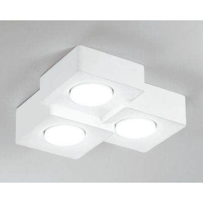 ATHEN PLAFONIERA 3 LUCI QUADRATA IN GESSO BIANCO VERNICIABILE LAMPADINE ATTACCO GX53