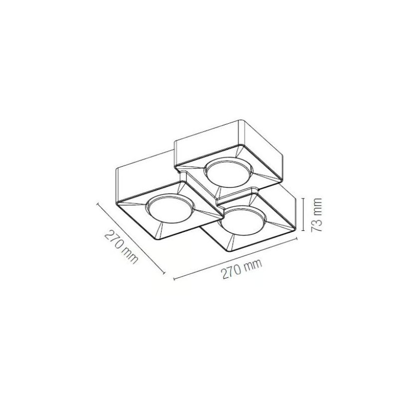 ATHEN PLAFONIERA 3 LUCI QUADRATA IN GESSO BIANCO VERNICIABILE LAMPADINE ATTACCO GX53