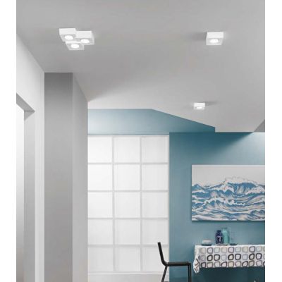 ATHEN PLAFONIERA 3 LUCI QUADRATA IN GESSO BIANCO VERNICIABILE LAMPADINE ATTACCO GX53
