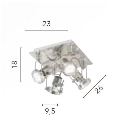 PLAFONIERA CON 4 SPOT ORIENTABILI IN METALLO FINITURA NICHEL LAMPADINE INCLUSE 4xGU10