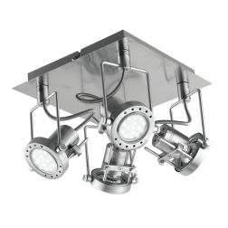 PLAFONIERA CON 4 SPOT ORIENTABILI IN METALLO FINITURA NICHEL LAMPADINE INCLUSE 4xGU10
