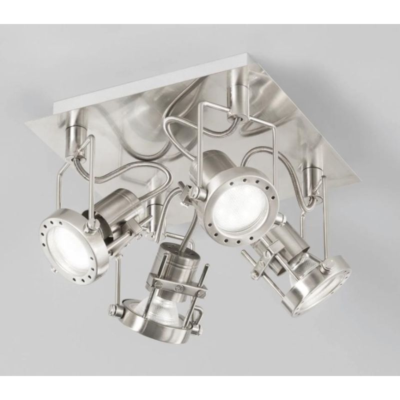 PLAFONIERA CON 4 SPOT ORIENTABILI IN METALLO FINITURA NICHEL LAMPADINE INCLUSE 4xGU10