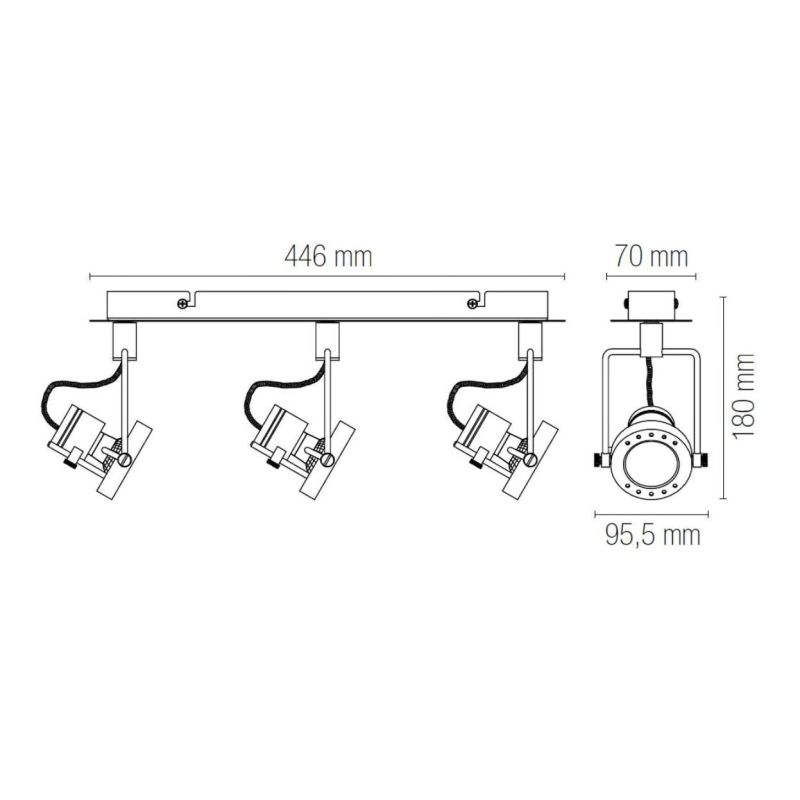 PLAFONIERA APPLIQUE CON 3 SPOT ORIENTABILI IN METALLO FINITURA NICHEL LAMPADINE INCLUSE 3xGU10