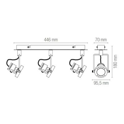 PLAFONIERA APPLIQUE CON 3 SPOT ORIENTABILI IN METALLO FINITURA NICHEL LAMPADINE INCLUSE 3xGU10